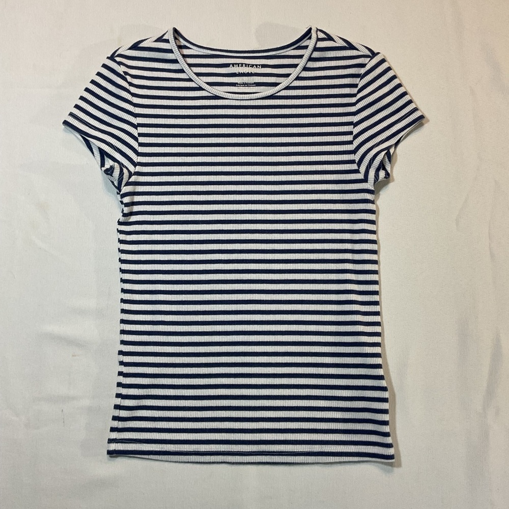 American Eagle Blue &‎ White Baby Tee, Size XS Everyday 1/4 Sleeve Striped